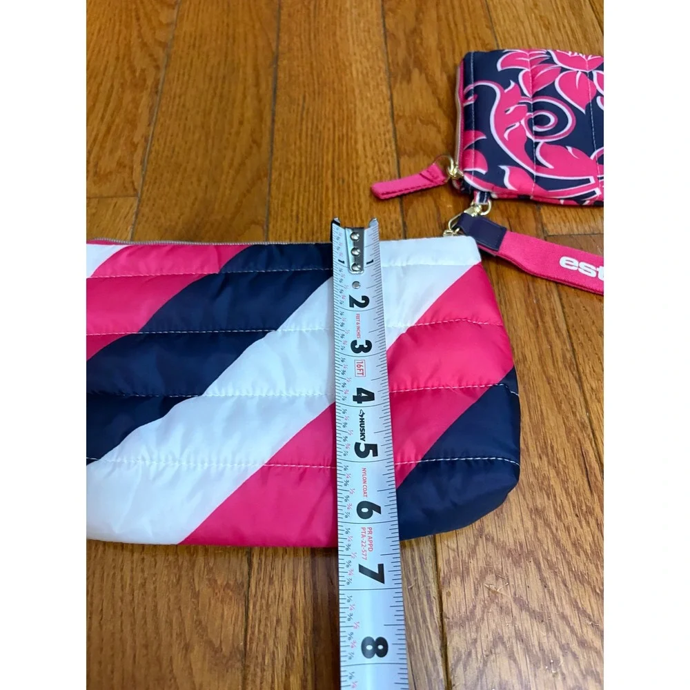 NWOT Estee Lauder Recycled Makeup Bag Set Pink Navy White Striped Floral 2 Piece